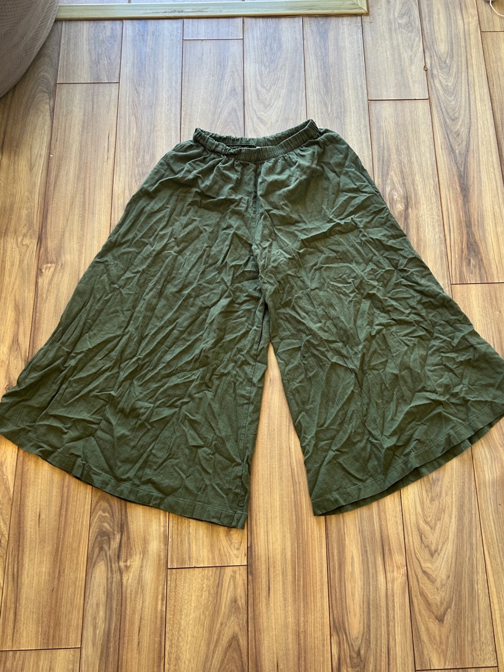 Wide Leg Olive Green Palazzo Pants with Elastic Waist